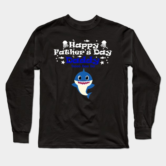 Happy Fathers day daddy shark White Long Sleeve T-Shirt by Linda Glits